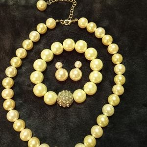 Faux Pearl necklace, bracelet, and earrings set